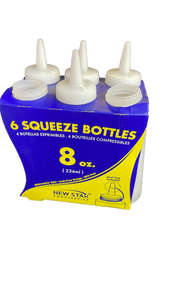 lot 16194 image: New Star 6-Pack Squeeze Bottles 8oz missing 2 lids