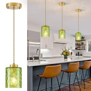 lot 19472 image: MWZ Gold Pendant Lights Kitchen Island 3 Pack, Modern Hanging Kitchen Pendant Lighting Over Sink with Green Hammered Glass Shade,Small Chandeliers Fixtures Adjustable Cord Hanging Lighting