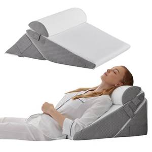 lot 19473 image: Bedluxe Wedge Pillow Headboard, 3PCS Orthopedic Bed Wedge Pillows Set for After Surgery, Adjustable Pillow Wedge for Acid Reflux&Back Pain Relief, Sleeping, Back Pillow for Bed Sitting Up, WhiteGrey