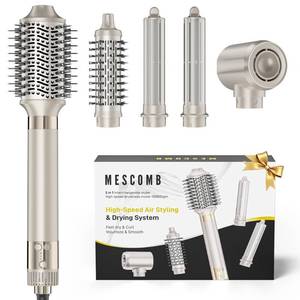 lot 19494 image: MESCOMB 5-in-1 Hot Air Styler Kit �� 110,000 RPM Fast-Drying Dryer, Auto-Wrap Curlers, Straightening & Volumizing Brushes All-in-One (Champagne White) (USED, hair in brush extension)