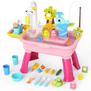 lot 19497 image: GGRH 2026 Upgraded Water Table for Toddlers 1-3 - Outdoor Toys for Kids Ages 4-8 with Pump, Summer Outside Sensory Activity Pool Toys, Kitchen Play Sink Toy with Running Water, Fishing Toy, Pink