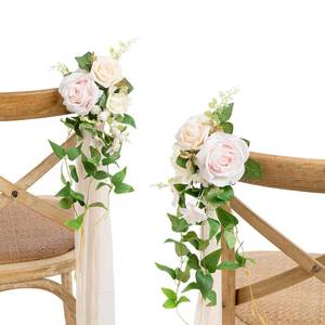 lot 19502 image: Lings moment 8pcs Wedding Artificial Aisle Pew Flowers Chair Decorations Arrangements with Chiffon Ribbons Blush Pink Cream for Ceremony Chair Back Floral Decor Reception Church Party Outdoor