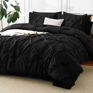 lot 19512 image: CozyLux Queen Comforter Set Black, 7 Pieces Pintuck Bed in A Bag, Premium Black Comforter Queen Size, Pinch Pleat Bedding Sets with Comforter, Sheets, Pillowcases & Shams