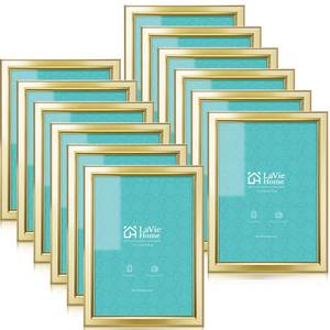 lot 19516 image: LaVie Home 5x7 Picture Frames (12 Pack, Gold) Simple Designed Photo Frame with High Definition Glass for Wall Mount & Table Top Display, Set of 12 Classic Collection