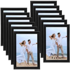 lot 19519 image: Redbaker 12 Pack 4 x 6 In Picture Frames Bulk Black Photo Display Frames for Wall Mount Tabletop Home Office School Display Valentines Mothers Day Wedding Anniversary Favor Gift