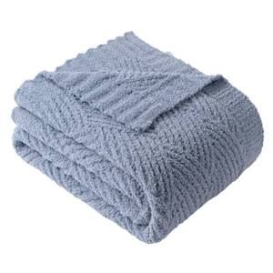 lot 19528 image: Battilo Bluish Grey Chenille Throw Blanket for Couch, Soft Diamond Textured Knit Blue Blanket, Cozy Lightweight Decorative Blankets for Sofa, 50x60