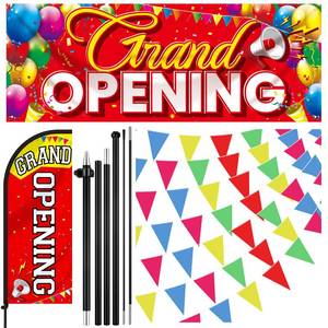lot 19532 image: Fanfanwin 7 ft Red Yellow Grand Opening Banner with Pole Kit Advertising Feather Flag Decorations Grand Opening Store Sign Triangle Flags Set for Business Event Bar Restaurant Grocery Cafes Shop