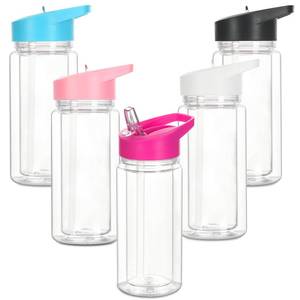 lot 19543 image: 5 Pack 10 Oz Plastic Snow Globe Tumbler for Kids with Pre-Drilled Hole and Plug, Leak Proof Double Wall Snow Globe Sports Water Bottles with Portable Handle for Glitter DIY Gift, Mixed Color