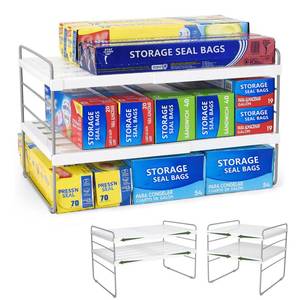 lot 19544 image: Pantry Organization and Storage for Kitchen - Expandable Kitchen Wrap Box Organizer Rack, Foil Organizer for Cabinet & Counter, Height & Width Adjustable Cupboard Storage Rack - (3 Tier 9.8 to 15.6L)