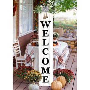 lot 19549 image: Outdoor Welcome Sign for Front Door Standing 47X8 Large Farmhouse Wood Framed Tall Leaner Vertical Decor Rustic Home Outside Welcome Sign for Front Porch Decoration (White)