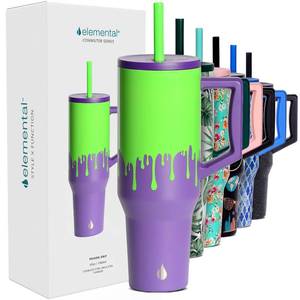 lot 19551 image: Elemental 40 oz Tumbler with Handle and Straw - Spill Proof Insulated Stainless Steel Commuter for Cold Beverages - Travel Coffee Mug with 2 Straws & Spill Proof Lid - 40oz - Poison Drip (24oz Waterbottle)