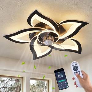 lot 19553 image: Dalouguan Ceiling Fan with Lights Remote Control, 24 Black, 6 Speeds 3 Light Color Low Profile Flush Mount Ceiling Fan for Kitchen Bedroom