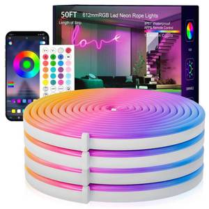 lot 19555 image: SILFU Neon Rope Lights, 50FT RGB LED Strip Lights, Waterproof IP67 LED Lights for Bedroom, DIY Design, Music Sync, 44 Key Remote Control, Multiple Modes for Bedroom, Holiday Decoration
