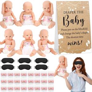 lot 19557 image: JolliLudo 37 Pcs Baby Shower Diaper Changing Game Supplies Including Dolls Blindfold Diapers Cardboard Sign Baby Changing Diaper Race Game Set for Gender Reveal Party (Elegant)