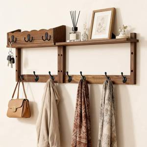 lot 19563 image: Dellicasi 28 Coat Rack Wall Mount with Shelf, Entryway Key Holder Wall Mount Wood Wall Coat Hooks with 7 Hooks 3 Key Hanger, Wall Mounted Coat Rack Mail Holder for Living Room, Bedroom