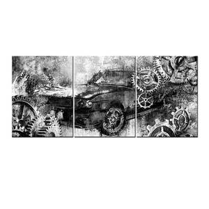 lot 19570 image: LevvArts 3 Piece Rustic Car Canvas Wall Art Old Car with Mechanical Gear Painting Poster Prints Cool Artwork for Man Cave Boys Bedroom Home Office Decoration (Black, Small)