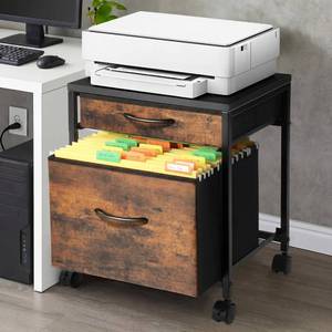 lot 19571 image: AceOrbit Rolling Mobile File Cabinet Cart with 2 Fabric Drawers A4 Letter Size Beside, Vertical Filing Cabinet on Lockable Wheels, Mobile Printer Stand Storage Under Desk for Home Office(Rustic Brown)