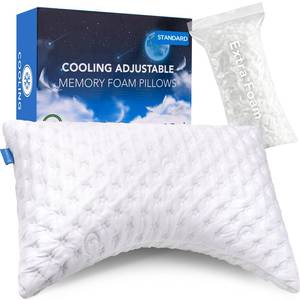 lot 19573 image: KUCEY Cooling Side Sleeper Pillow for Neck and Shoulder Pain, Luxury Shredded Memory Foam Curved Bed Pillows for Sleeping Set of 1- Adjustable Standard Size- Washable Cover Crescent White