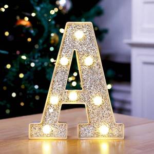 lot 20429 image: TEHIBIEN Marquee Light Up Letters, Glitter Silver LED Letter Lights Battery Powered Alphabet Letter Sign for Night Light Wedding Birthday Party Cafe Bar Decoration Girls Room Decor - A