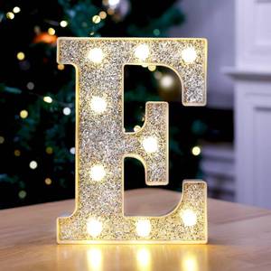 lot 20430 image: TEHIBIEN Marquee Light Up Letters, Glitter Silver LED Letter Lights Battery Powered Alphabet Letter Sign for Night Light Wedding Birthday Party Cafe Bar Decoration Girls Room Decor - E