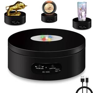 lot 20451 image: YVV LED Rotating Display Stand, Lighted Base-Crystal Glass Art, 360 Degree Automatic Mute Rotating Turntable, Motorized Display Stand with Colorful Lights, Tumbler Supplies Spinner 4.72in