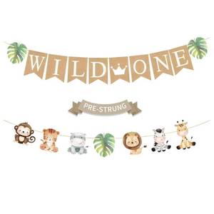 lot 20453 image: Weecent Pre-Strung 6ft Burlap WIld One Banner for 1st Baby Birthday Decorations Jungle Safari Theme Neutral Jungle Animals Gender Reveal Party Decor