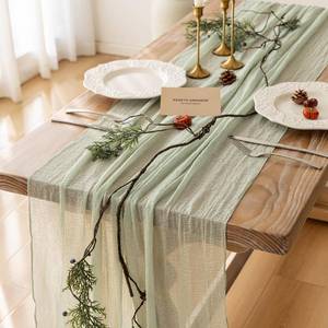 lot 20454 image: Keketoarrange Sage Green Table Runner Easter Decor Cheesecloth 120 Inch 10 FT Rustic Boho Cheese Cloth Runner for Wedding Baby Shower Bridal Shower Sheer Gauze Centerpiece Spring Home Decorations