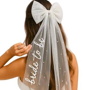 lot 20456 image: TWPER Bride to Be Bow Veil with Pearls, White Bridal Hair Bow Clip with Veil for Bachelorette Party, Bridal Shower, Wedding Morning, Engagement Photo Accessory