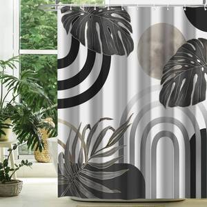 lot 20457 image: TWLSNCD Boho Grey Black Mid Century Shower Curtain Modern Minimalist Abstract Bohemian Geometric Retro Arch Leaf Waterproof Fabric Bathroom Decor 72 X 84 with 12 Hooks Simple Bath Curtain Sets
