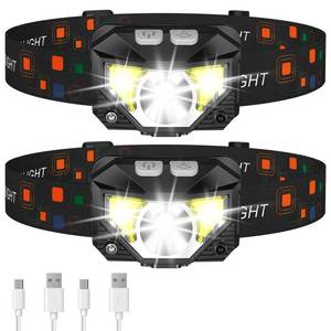 lot 20469 image: LHKNL Headlamp Flashlight, Lumen Ultra-Light Bright LED Rechargeable Headlight with White Red Light, 2-Pack Waterproof Motion Sensor Head Lamp,8 Modes for Outdoor Camping Running Hiking Fishing