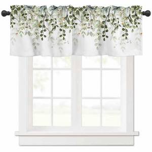lot 20481 image: AYTTBIS Sage Green Eucalyptus Leaves Curtain Valance for Windows Watercolor Window Treatments 1 Panel Short Curtains for Kitchen Windows Bathroom Bedroom,42 x 12 Inch