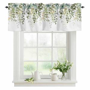 lot 20482 image: Sage Green Eucalyptus Leaves Valance for Windows Berry Branch Plant Curtains Valances Spring Short Curtains Rod Pocket Window Treatment for Kitchen Living Room Bedroom Bathroom Decor 1 Panel 42x18