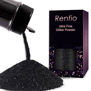 lot 20490 image: Renfio Ultra Fine Metallic Resin Glitter Powder 2.11 Oz (60g) PET Flakes Crafts Sequins 1128 Black Glitter Epoxy Chips Flakes for Tumblers Slime Halloween Decorations - Deep Black