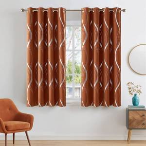lot 20499 image: NICETOWN Burnt Orange Fall Blackout Curtain Panels for Cafe, W52 x L63 inch, Thermal Insulated Wave Line Foil Printed Design Drapes for Glass Window, 2 Panels