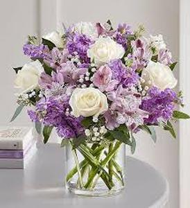 lot 20423 image: Mixed Flower Bouquet with Purple and White Blooms