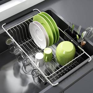 lot 3355 image: JASIWAY Dish Drying Rack in Sink, Expandable Stainless Steel Dish Drainers for Kitchen Counter, Dish Dryer Rack for Inside Sink, Over The Sink Dish Racks with Utensil Holder, Silver