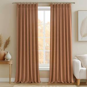 lot 3376 image: PleatedDrapes Terracotta Linen Curtains 102 Inches Long for Living Room 2 Panels Set, Western Fall Window Light Filtering Boho Curtains Pinch Pleated Track & Back Tab Rust Dark Orange Semi Sheer