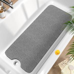 lot 4391 image: HITSLAM Non Slip Bathtub Mat 40 x 16 Inch, Extra Long Bath Mat for Tub, Soft PVC Loofah Shower Floor Mat with Drain, Quick Drying Bathroom Tub Mat for Wet Area, Without Suction Cup, Grey