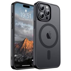 lot 4444 image: SUPFINE Magnetic for iPhone 15 Pro Max Case (Compatible with MagSafe) (Military Grade Drop Protection) Translucent Matte Shockproof Phone Cover, Black