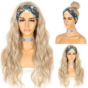 lot 4447 image: SAPPHIREWIGS Headband Wigs Synthetic Long Wavy Ash Blonde Color Wigs for Black Women Natural Looking High Density Glueless Synthetic Wig Heat Resistant 26inch
