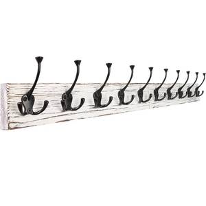 lot 4486 image: IBosins 34 Coat Rack Wall Mount with 10 Tri-Hooks, Heavy Duty, Vintage White Color Wood Coat Hanger, Rustic Coat Hooks Rail for Entryway Living Room Coat Scarf Bag Towel Hat