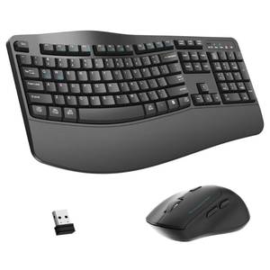 lot 5438 image: Wireless Keyboard and Mouse Combo,2.4G Full Size Wave Keys Ergonomic Keyboard with Wrist Rest for Natural Typing, 3 DPI Adjustable Ergonomic Silent Mouse for ComputerLaptopWindowsMac (Gray) no Bluetooth chip keyboard and mouse only