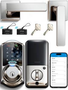lot 5439 image: Veise VE07-L Fingerprint App Control Smart Locks with Heavy-Duty Zinc Alloy Handles, Keyless Entry for Front Door, Digital Electronic Touchscreen, Auto Lock, Waterproof, Easy Install, Satin Nickel