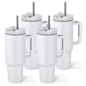 lot 5456 image: AGH 4 Pack 40 oz White Sublimation Tumbler with Handle, Stainless Steel Straw, Insulated Double Wall Vacuum Reusable Cups with Leakproof Lid