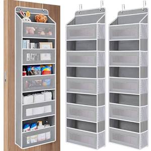 lot 5458 image: JARLINK 2 Pack Over the Door Organizer Storage, 5 Shelf Hanging Door Organizer with 5 Large Capacity Pockets, Anti Tilt 44 lb Load Behind Door Storage for Bedroom, Bathroom, Pantry, Nursery, (Grey)