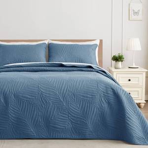 lot 5467 image: Exclusivo Mezcla Queen Quilt Bedding Set, Lightweight Bluish Grey Quilts Queen Full Size for All Seasons, Soft Microfiber Bedspreads Coverlets Bed Cover with Leaf Pattern, 3 Piece