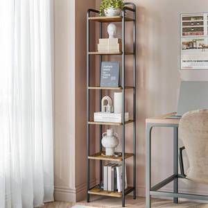 lot 5468 image: Hzuaneri Bookcase Bookshelf, Narrow Book Shelf, Industrial Corner Shelf Storage Organizer, Slim Shelving Unit for Home Office, Living Room, Bedroom, Kitchen, 6-Tier Rustic Brown and Black BC24601B