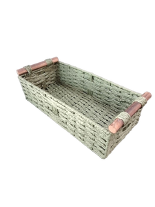 lot 5473 image: Woven Seagrass Rectangular Storage Basket with Wooden Handles