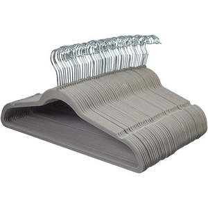 lot 5476 image: Amazon Basics Slim, Velvet, Non-Slip Suit Clothes Hangers, GraySilver - Pack of 50 (B0756D8W87)