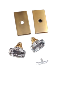 lot 6109 image: Crystal Glass Door Knob Set with Gold Base Plates